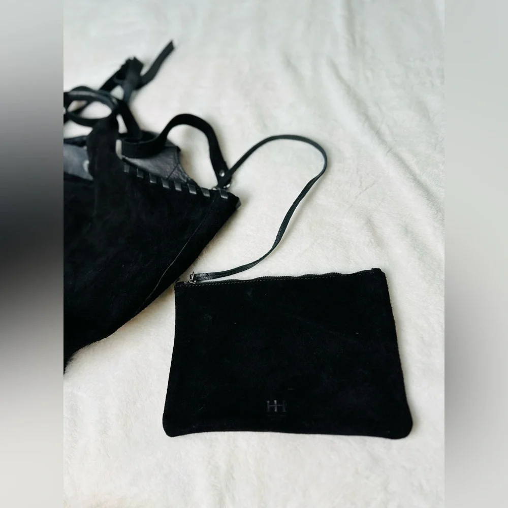 Haute Hippie Black Suede Hobo Bag With Detachable Pouch - Picture 10 of 12